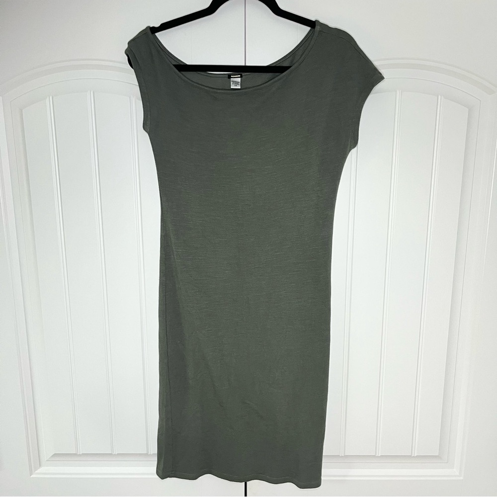Monrow Olive Green Cap Sleeve Midi Dress Casual Fall Chic Size XS